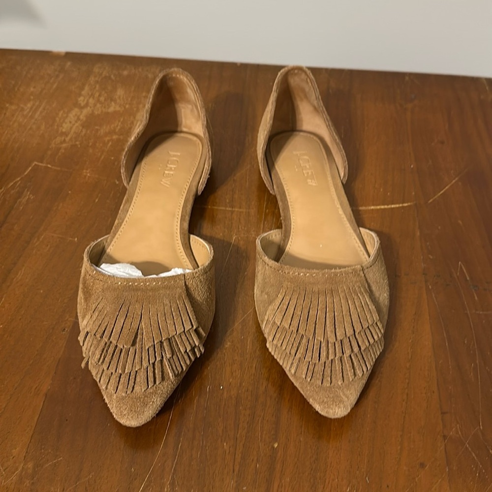 J. Crew Factory D’orsay fringe suede flats, 6.5